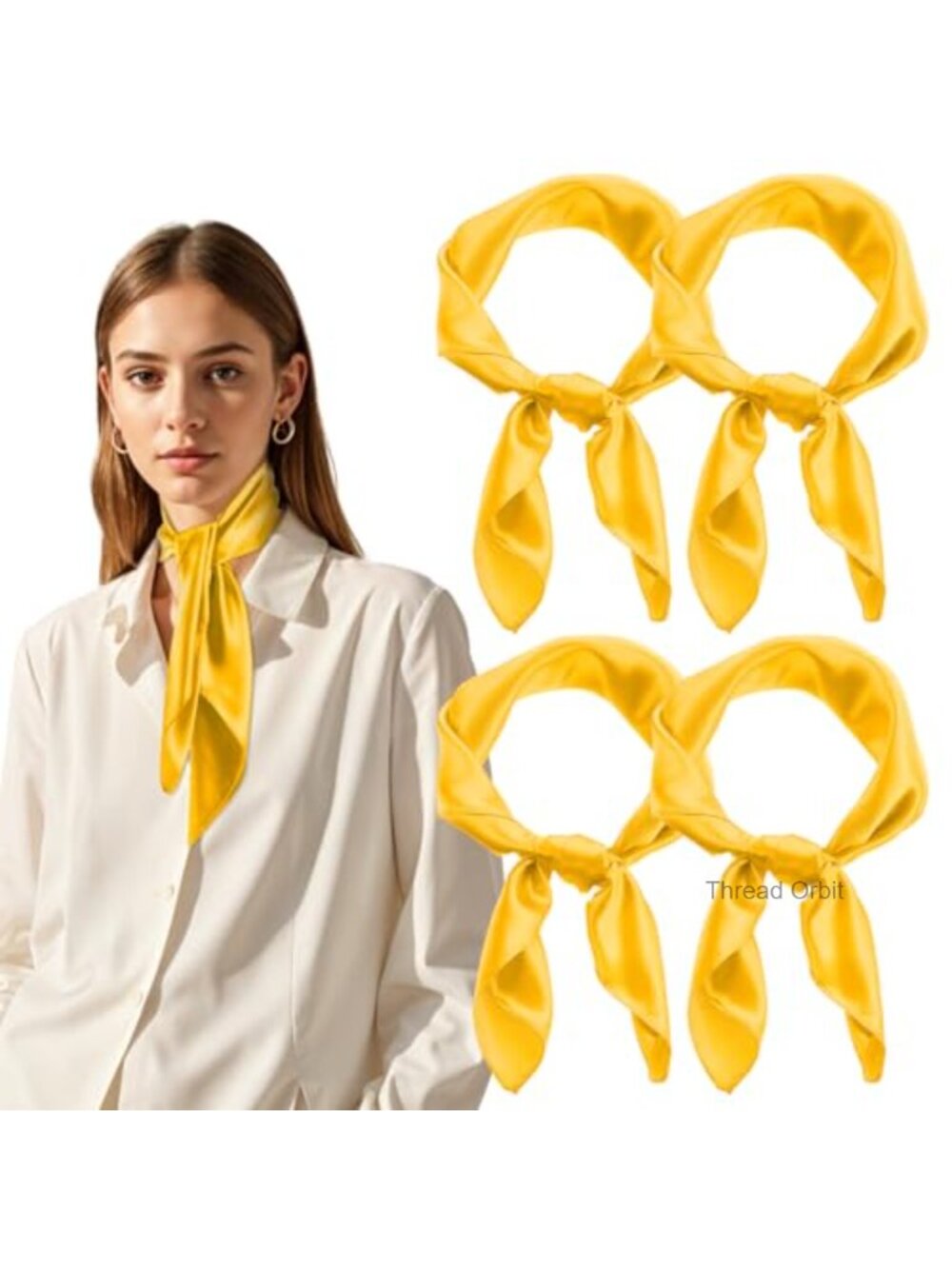 4Pcs Silk Feeling Satin Square Scarf Set Breathable 23.6in Polyester Scarves